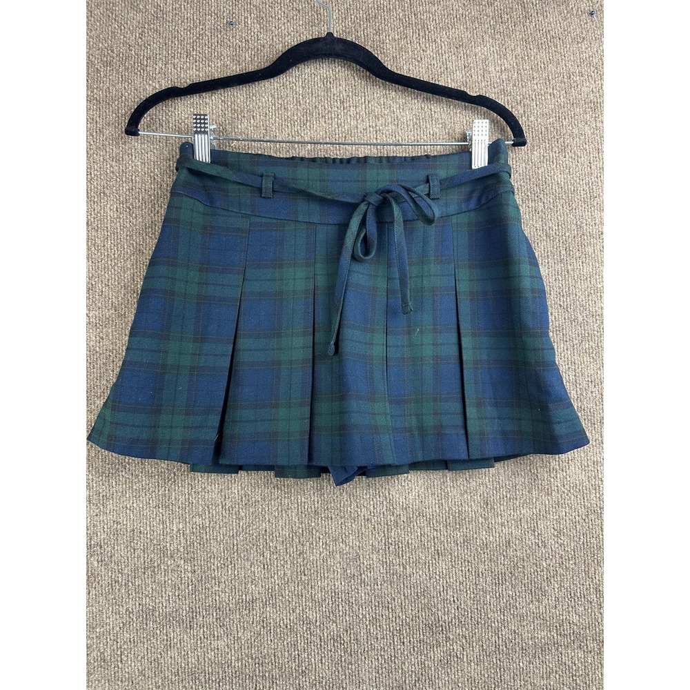 Hollister Skort Womens XS Green Plaid Pleated Short Lined Pockets Drawstring